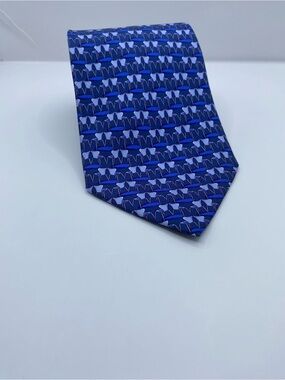 Dunhill Navy and Periwinkle Geometric Silk Tie